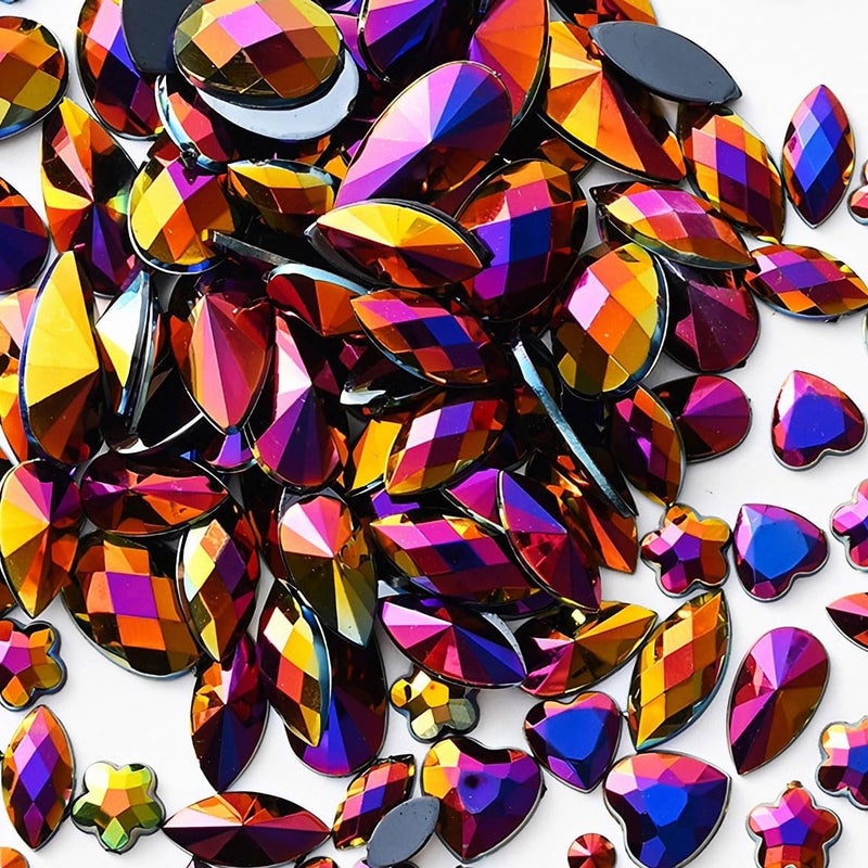 VADQZA 600PCS AB Colorful Gems Rhinestones Jewels for Crafts, Flatback Crystal Bedazzling Gemstones Rhinestone for Crafting Halloween Cosplay Party Embellishments Decorations(Black AB) - Image 1